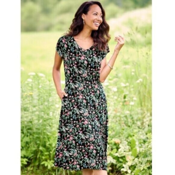 Lanz of Salzburg Floral Elegance Dress XL Black Pink Cottagecore Knee Length - Picture 8 of 8